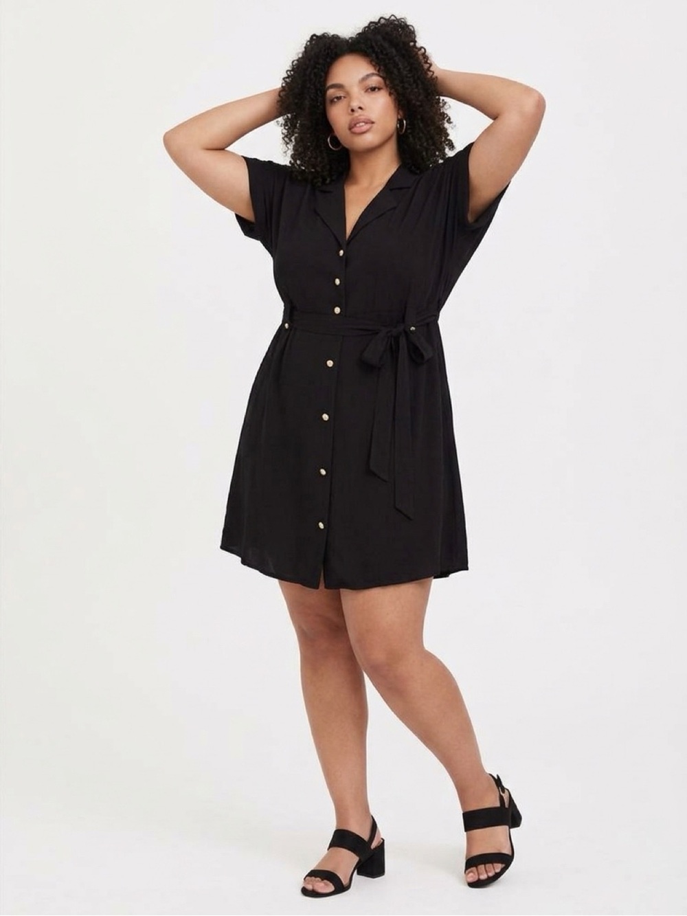 torrid Black Button-Front Mini Shirt Dress with Tie Waist